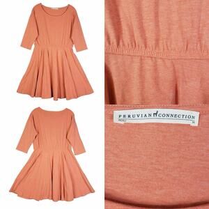 Peruvian Connection Dress Womens Size Medium M Jersey Knit Peach Orange